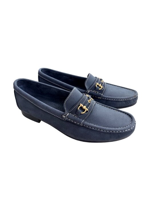 Bally Mens Navy Suede Loafers With Gold Horsebit Detailing Size 42.5 Italy main image 7
